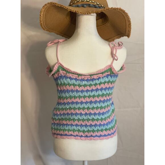 Cotton: On Crocheted Tank with Ties in Pastels - Size 14 - Picture 5 of 8
